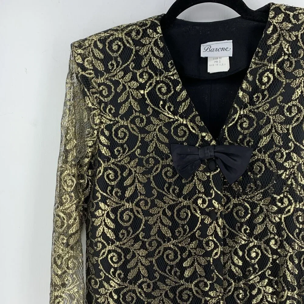 Vtg Barone Womens 10 Tunic Top Gold Metallic Glam Regency Gothic Whimsigoth - Picture 3 of 9